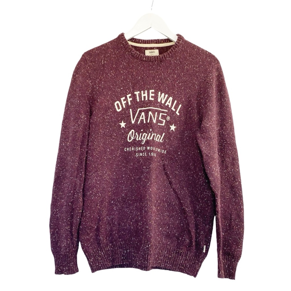 VANS Off the Wall Crewneck Knit Sweater Unisex Small Maroon Speckled Sweater